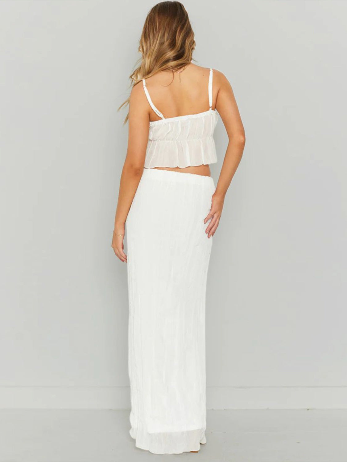 Set Square Neck Sleeveless Top and Ruched Skirt Set