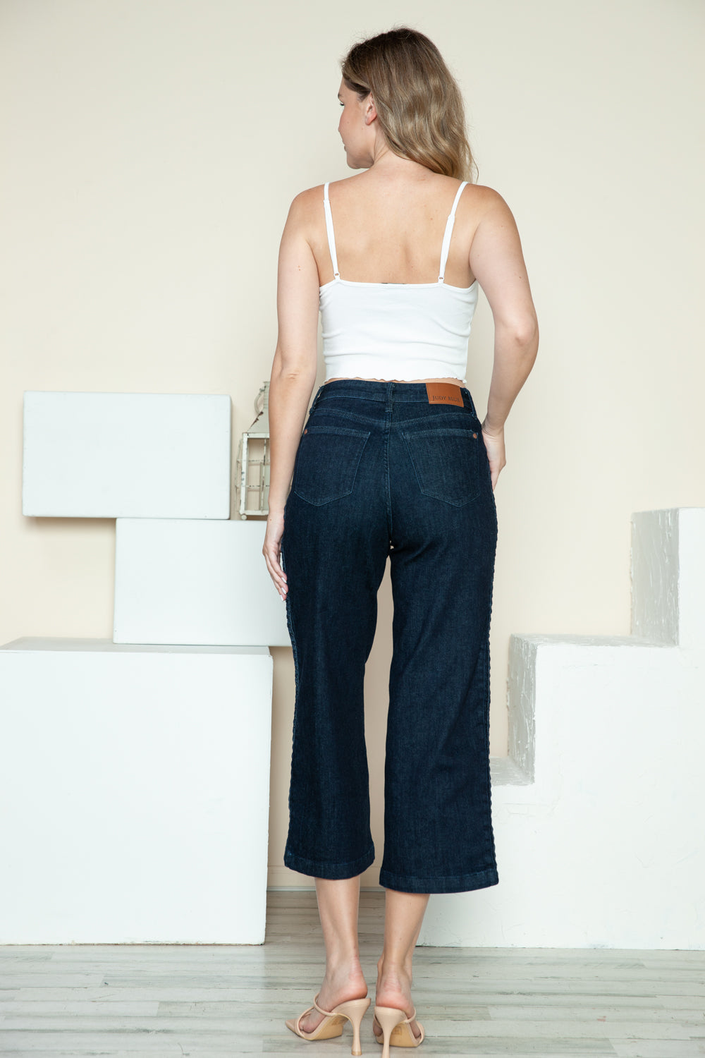 BOTTOM Full Size Side Seam Braid Detail Crop Wide Leg Jeans