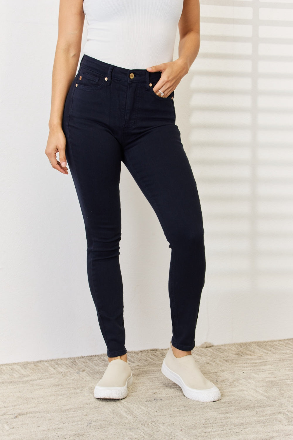 BOTTOM Full Size Garment Dyed Tummy Control Skinny Jeans
