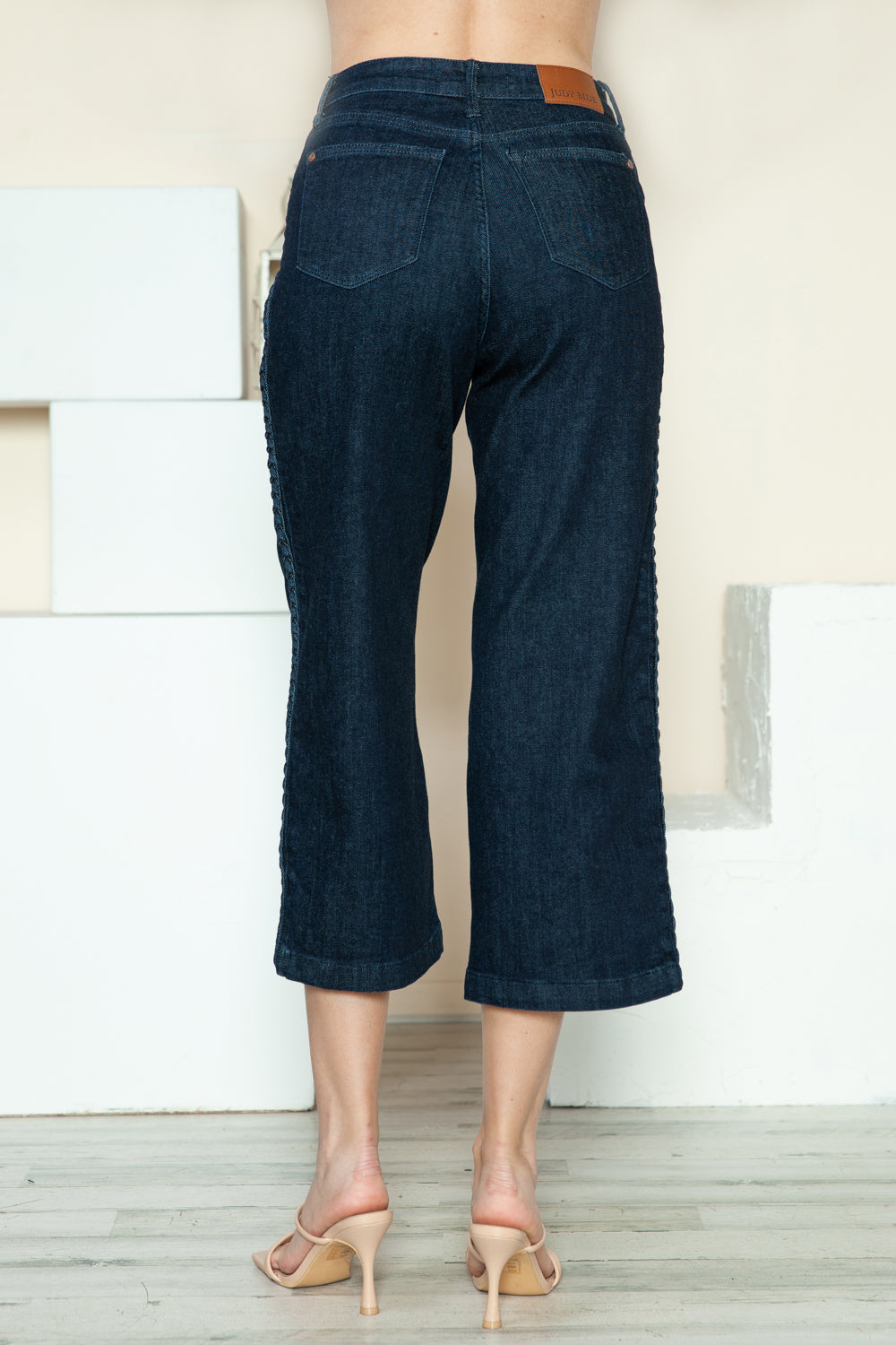 BOTTOM Full Size Side Seam Braid Detail Crop Wide Leg Jeans