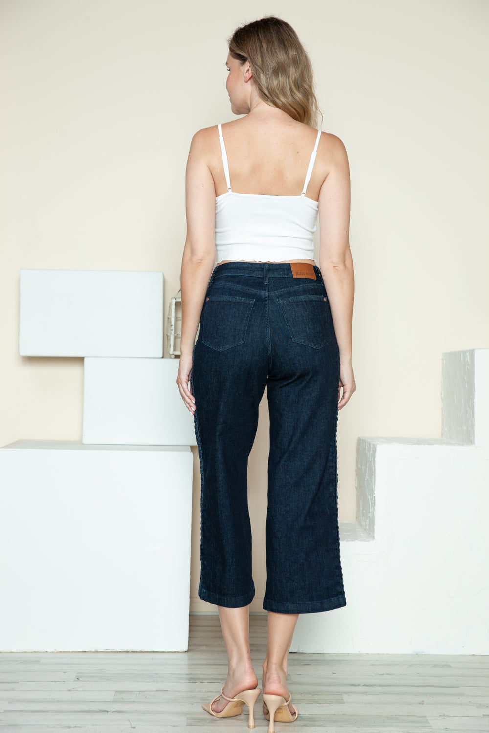 BOTTOM Full Size Side Seam Braid Detail Crop Wide Leg Jeans