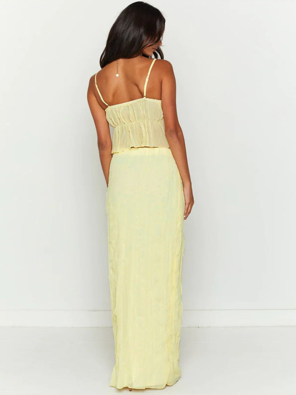 Set Square Neck Sleeveless Top and Ruched Skirt Set