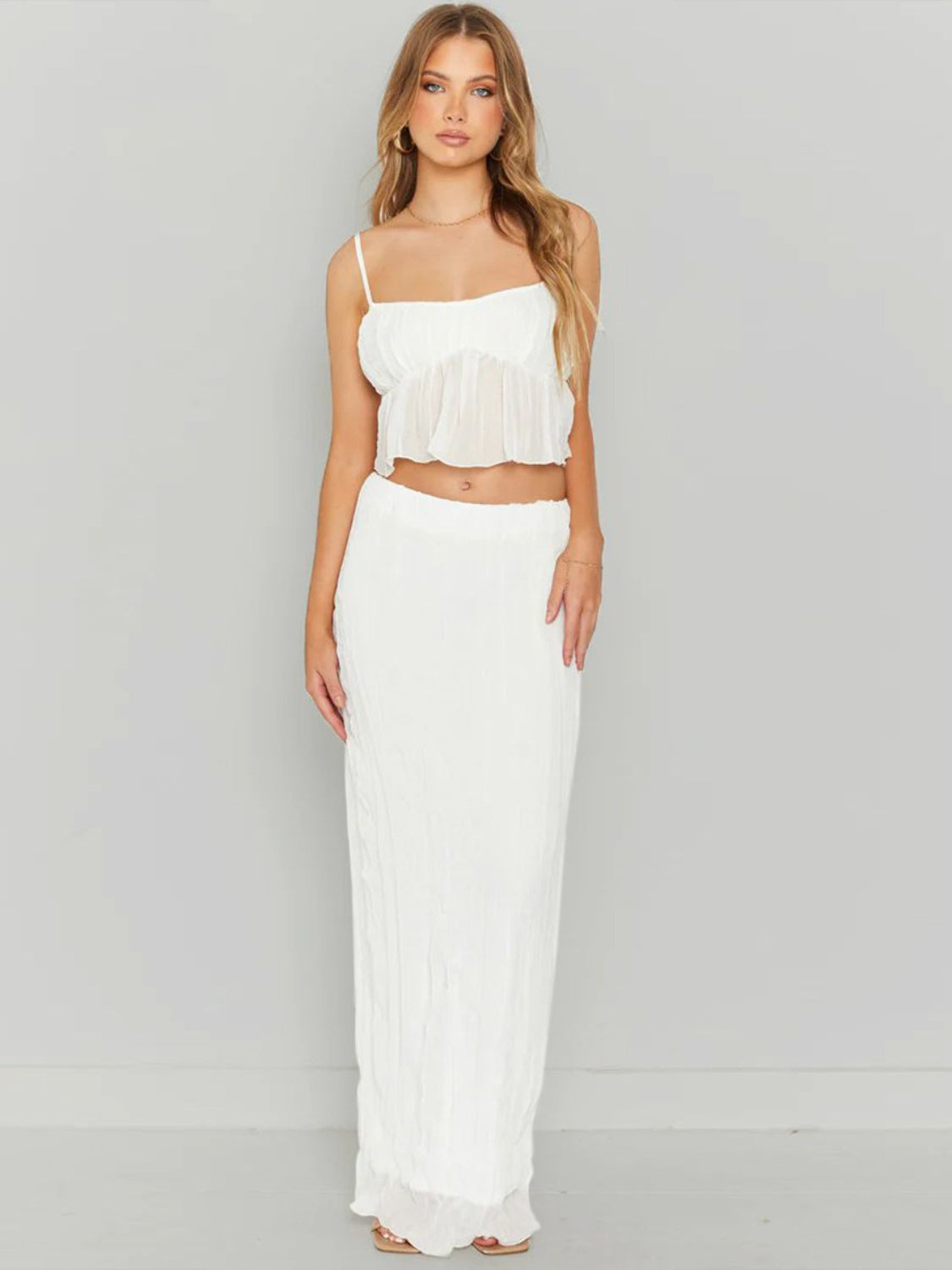 Set Square Neck Sleeveless Top and Ruched Skirt Set