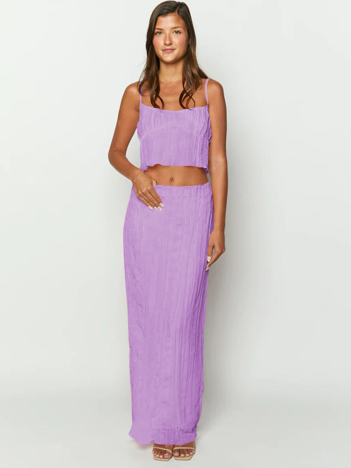 Set Square Neck Sleeveless Top and Ruched Skirt Set