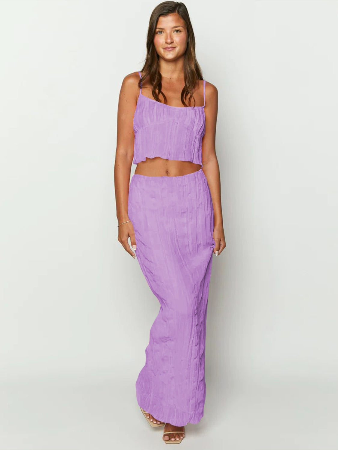 Set Square Neck Sleeveless Top and Ruched Skirt Set