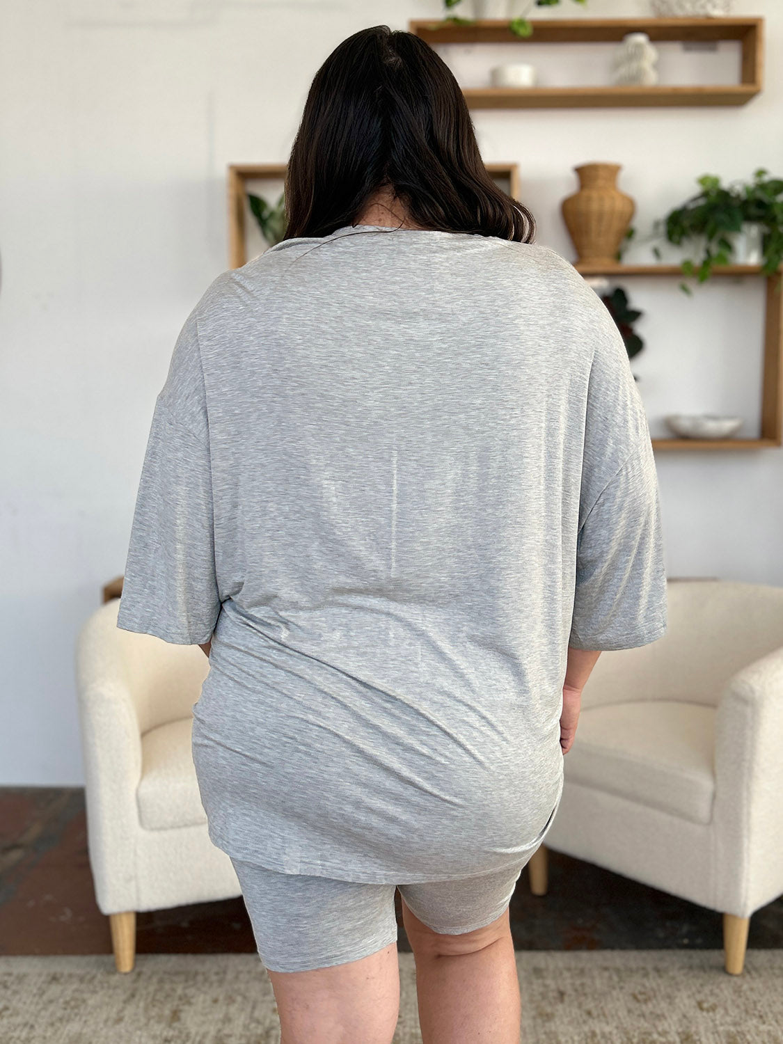 SET Basic Bae Bamboo Full Size Round Neck Drop Shoulder Top and Shorts Set