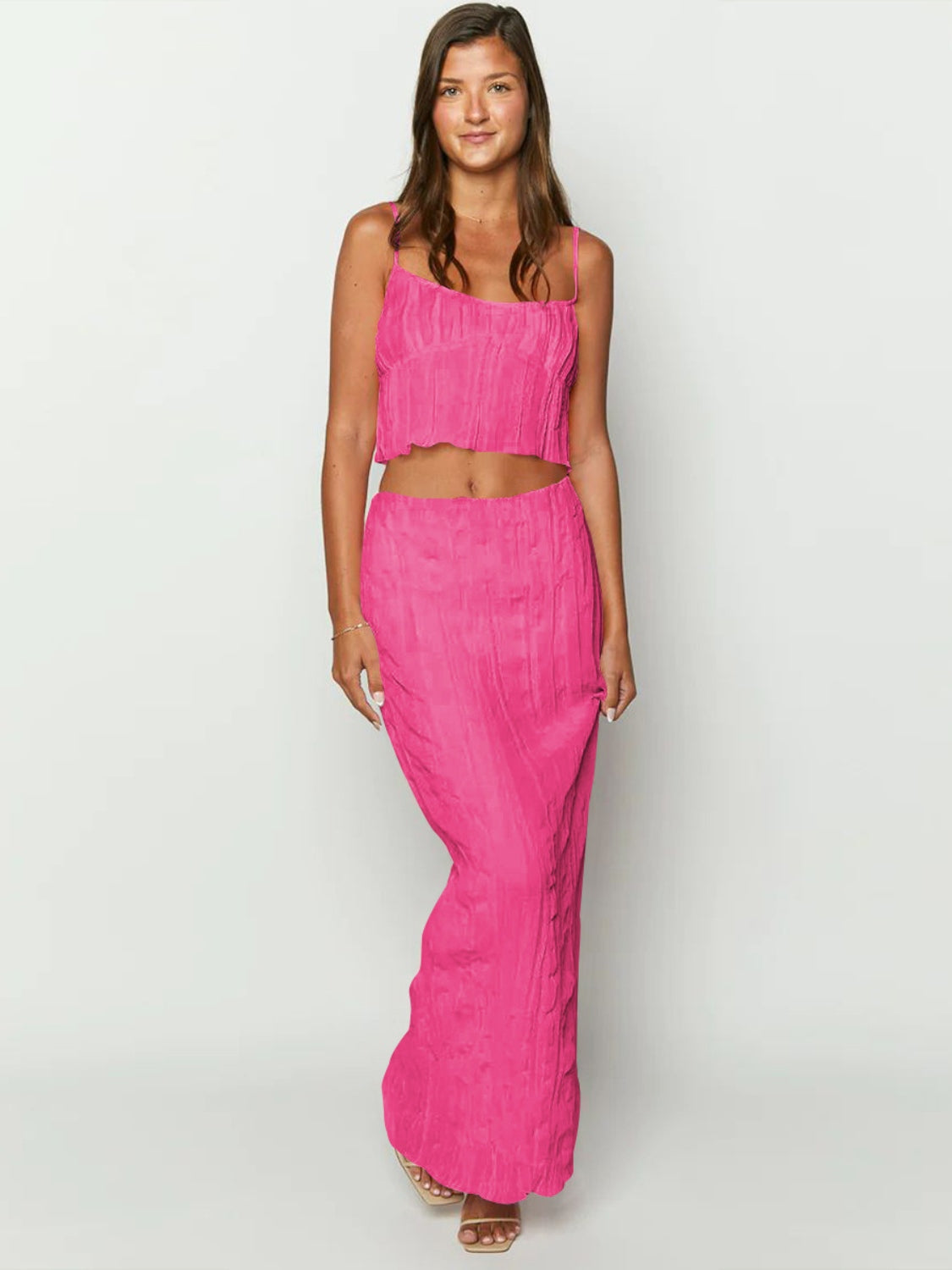 Set Square Neck Sleeveless Top and Ruched Skirt Set