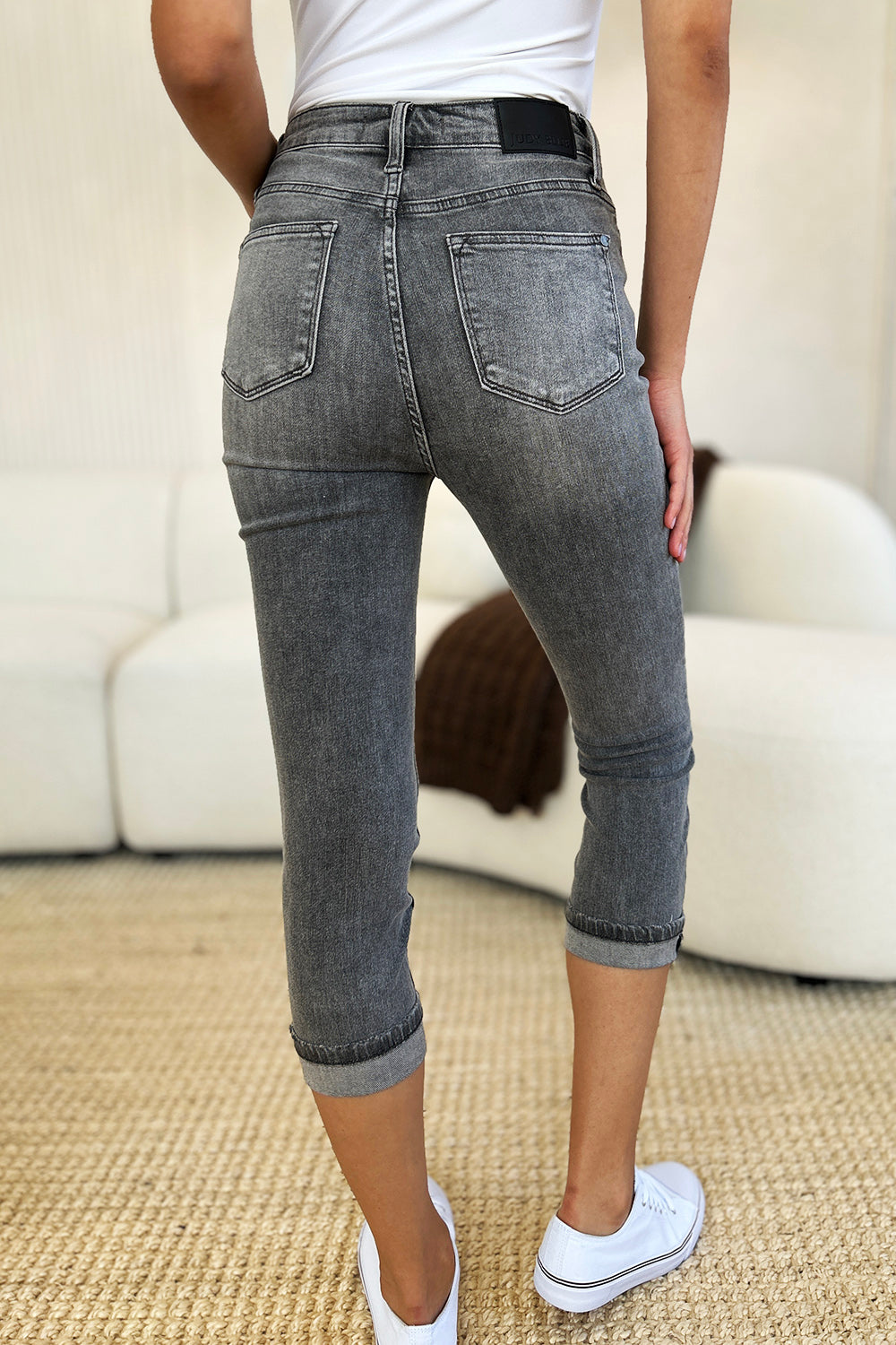 BOTTOM Judy Blue Full Size Button Fly High Waist Cuffed Capris