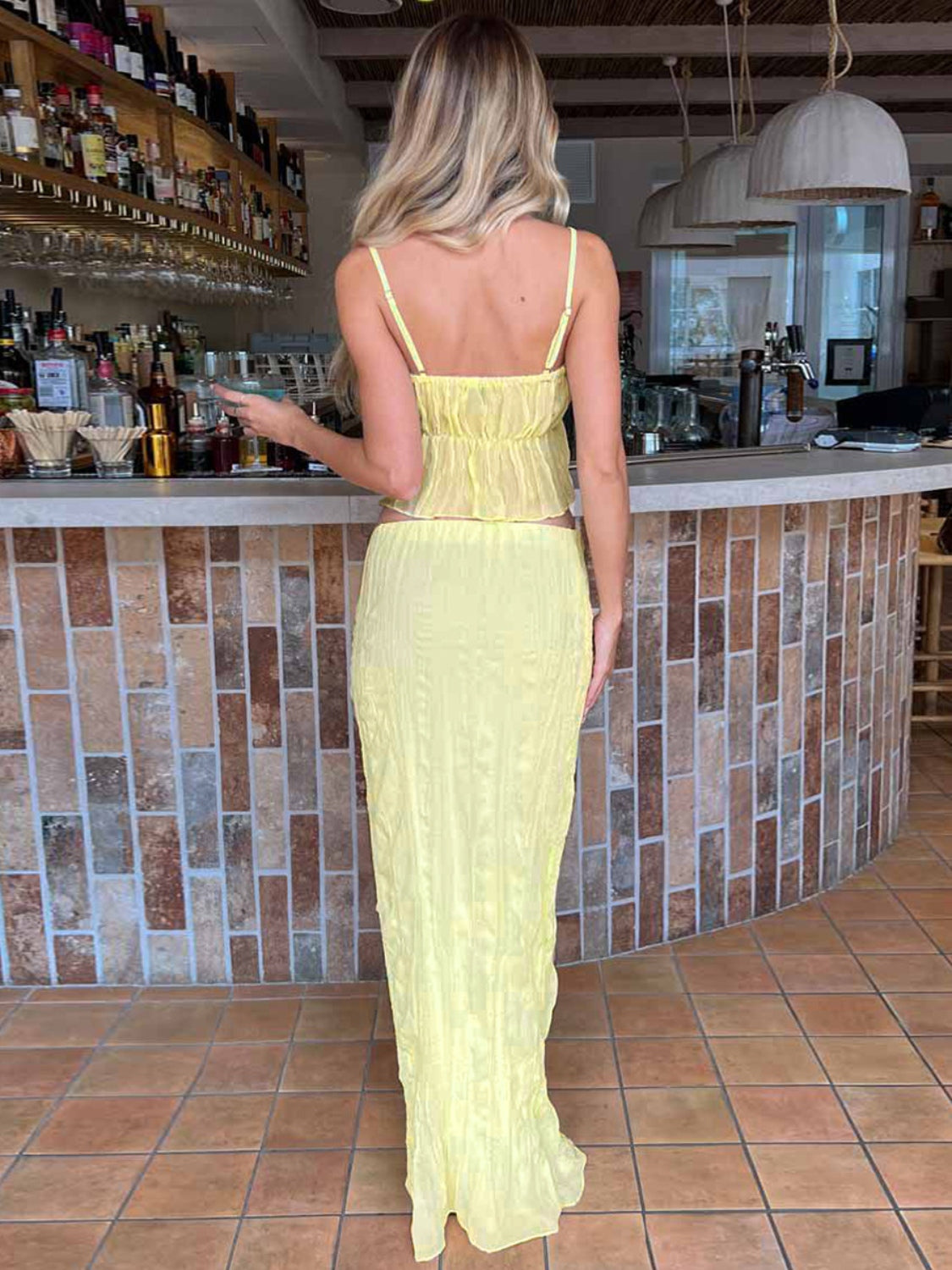Set Square Neck Sleeveless Top and Ruched Skirt Set