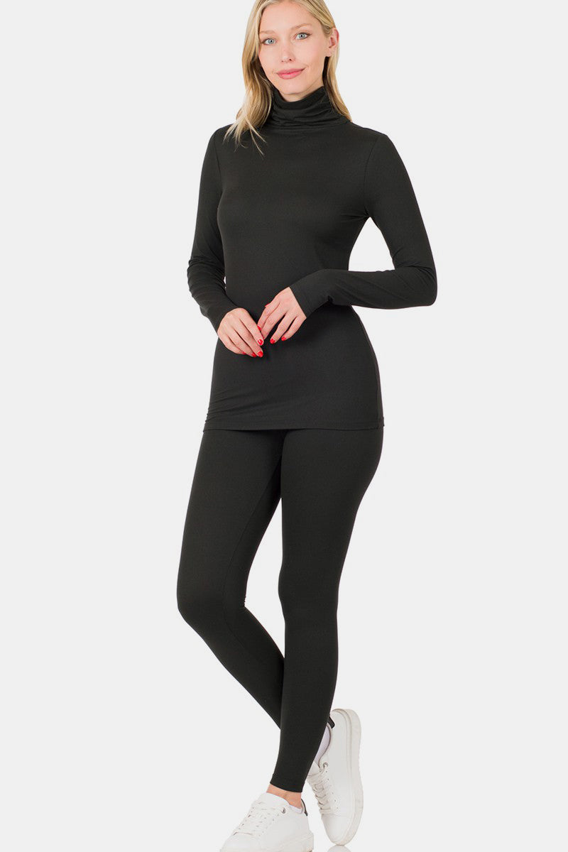 Set Zenana Full Size Turtleneck Top and Leggings Lounge Set