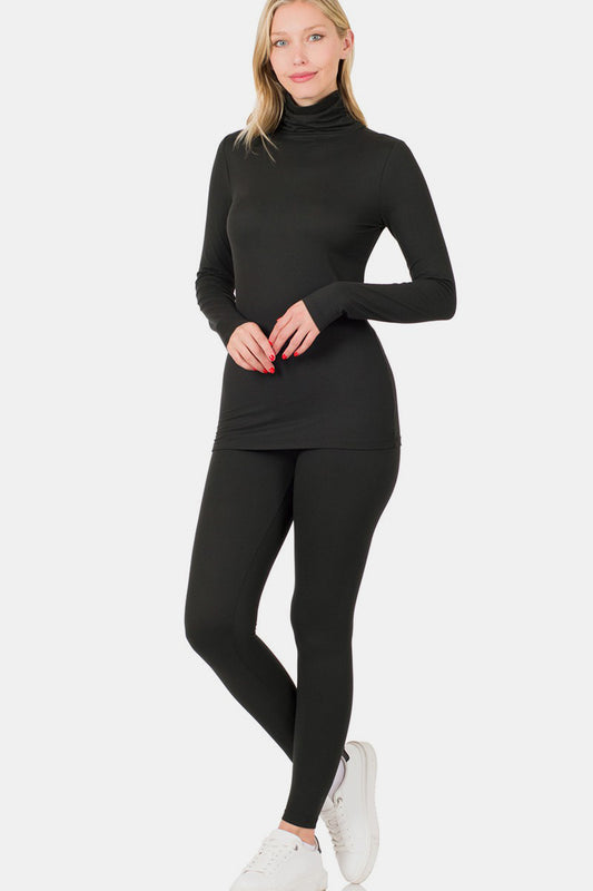Set Zenana Full Size Turtleneck Top and Leggings Lounge Set