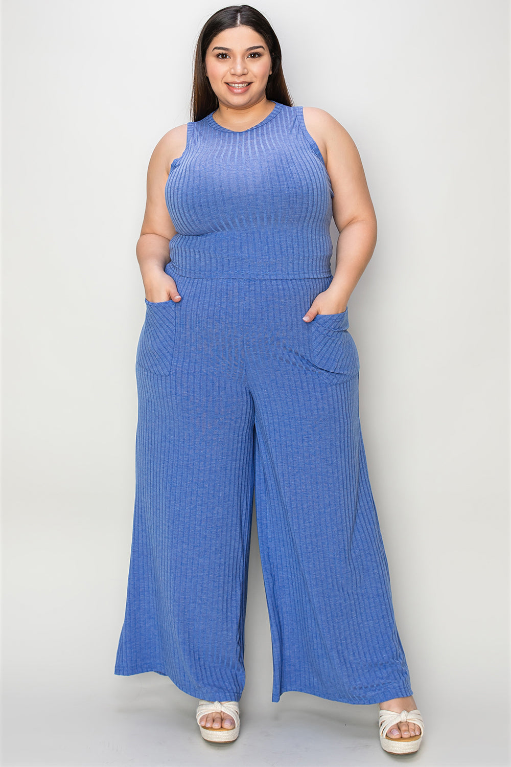 SET Basic Bae Full Size Ribbed Top and Wide Leg Pants Set