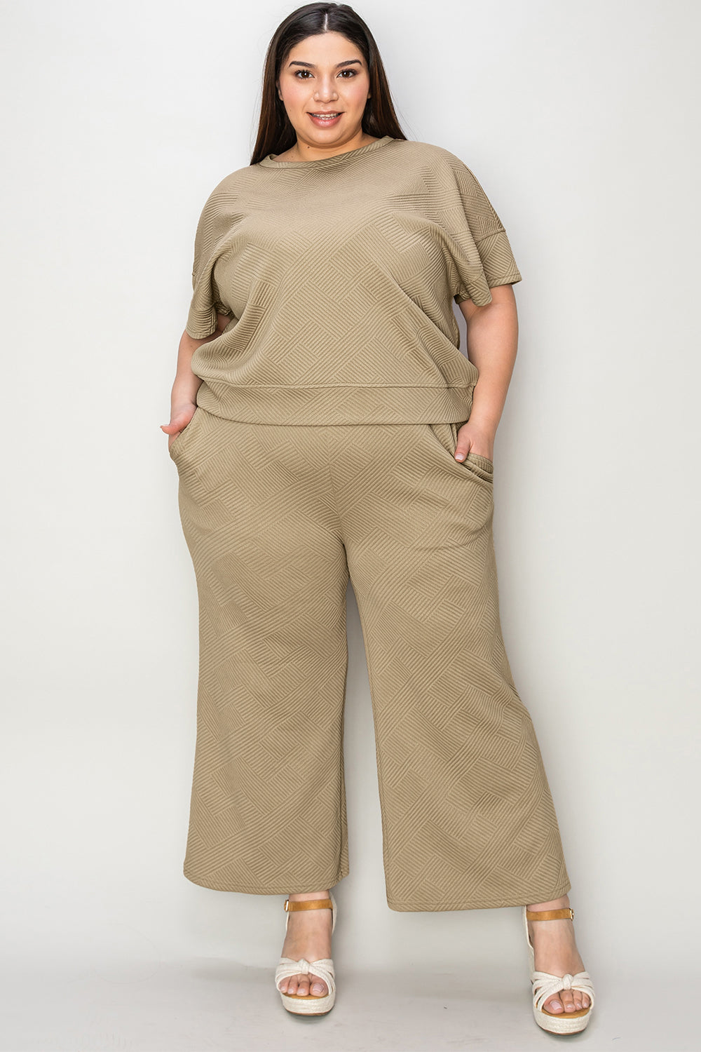 SET Double Take Full Size Texture Short Sleeve Top and Pants Set