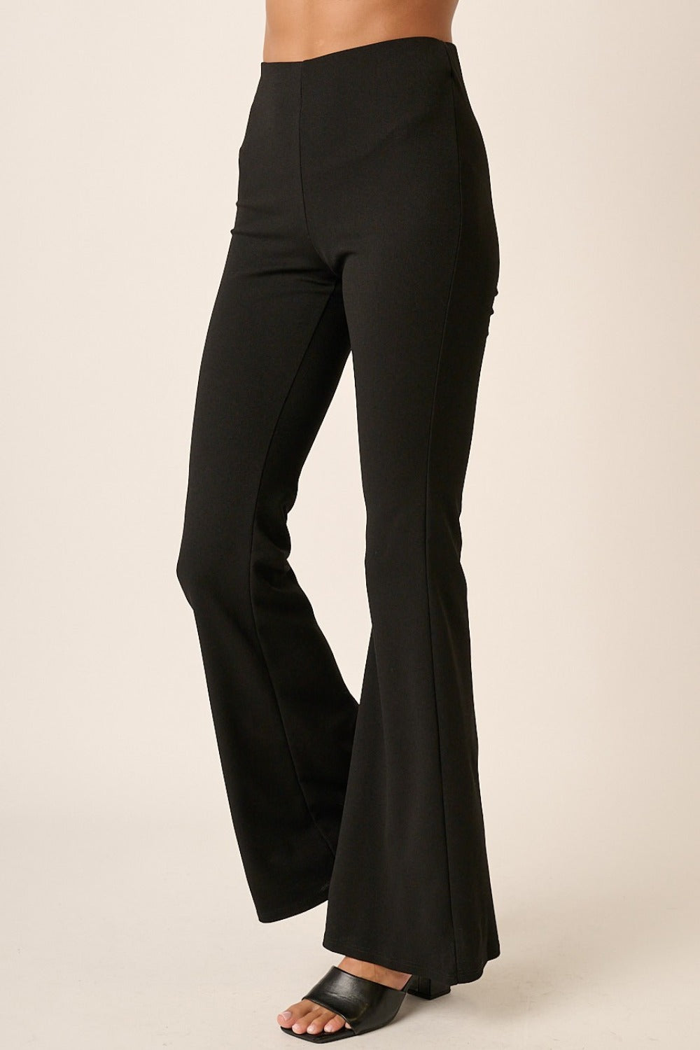 Bottom Mittoshop Crepe Knit Elastic Waist Flare Leg Pants