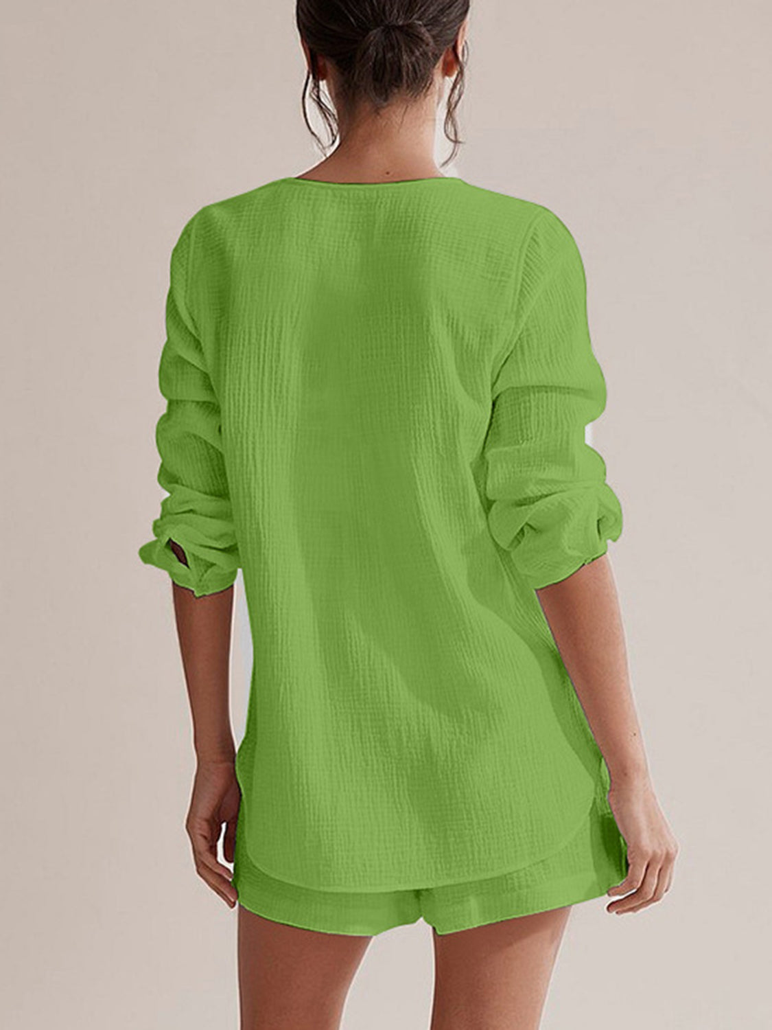 SET Notched Long Sleeve Top and Shorts Set