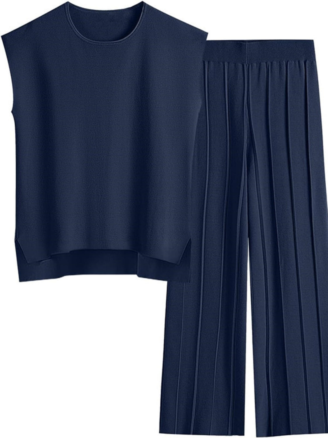 Set Round Neck Cap Sleeve Top and Pants Knit Set