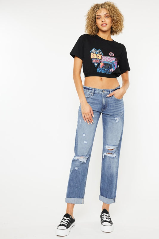 BOTTOM Kancan Mid Rise Distressed Straight Jeans