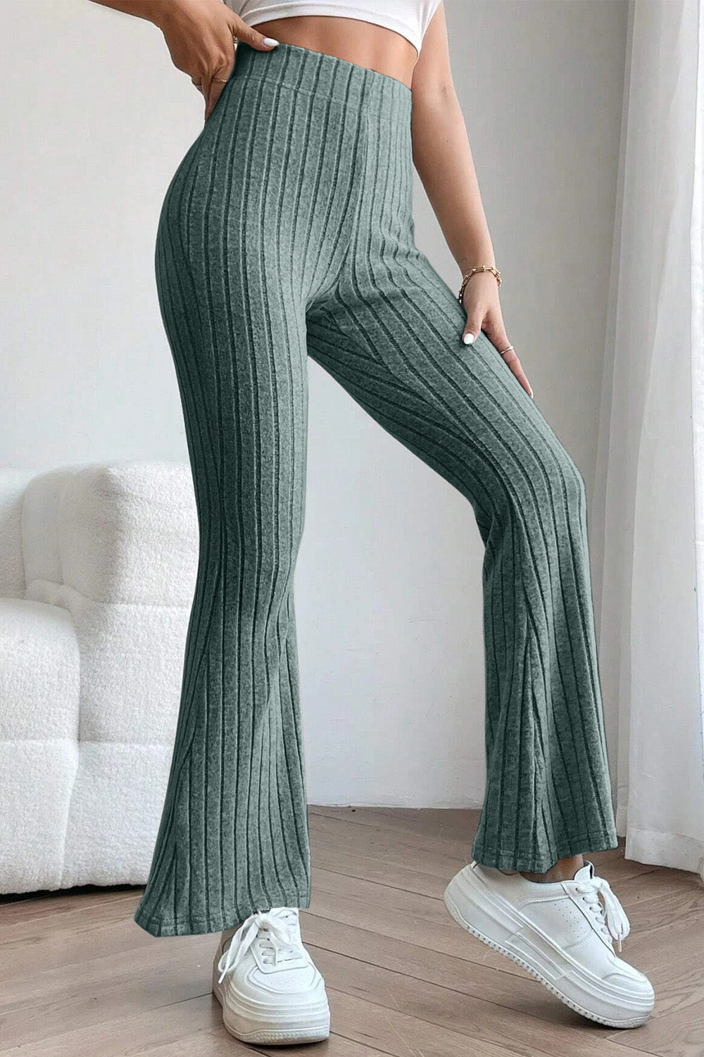 BOTTOM Basic Bae Full Size Ribbed High Waist Flare Pants