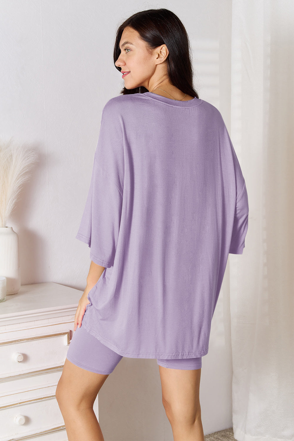 SET Basic Bae Full Size Soft Rayon Three-Quarter Sleeve Top and Shorts Set