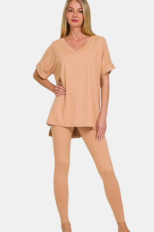 Set Zenana Full Size V-Neck Rolled Short Sleeve