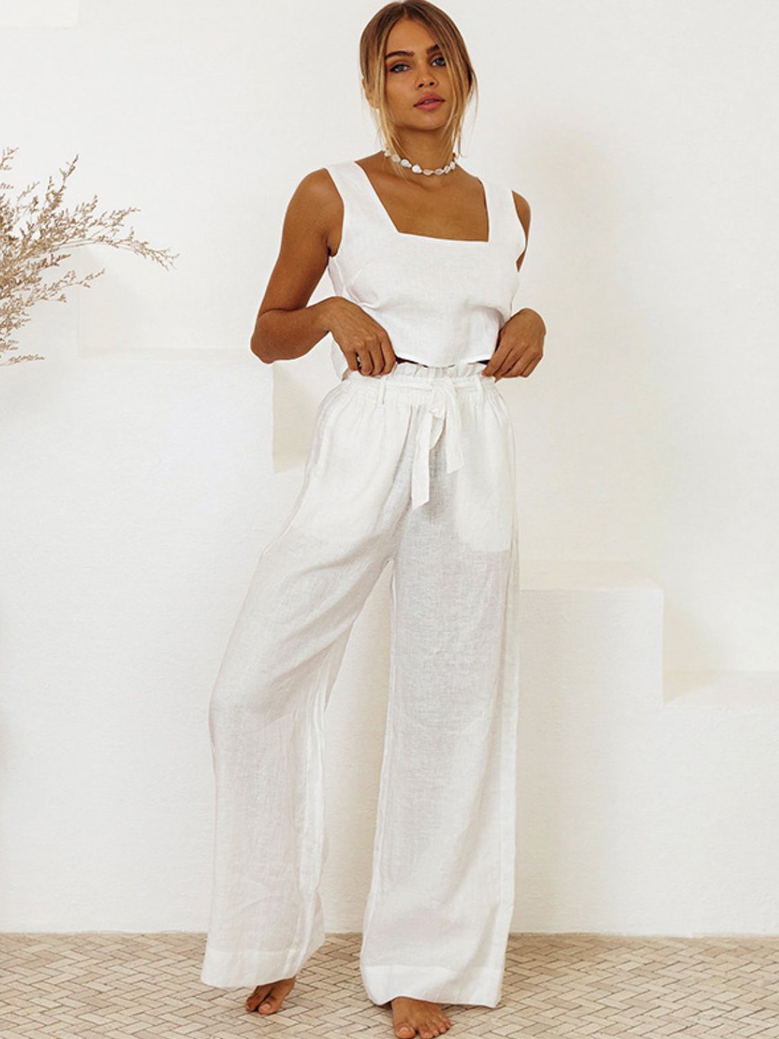 Set Square Neck Sleeveless Top and Pants Set