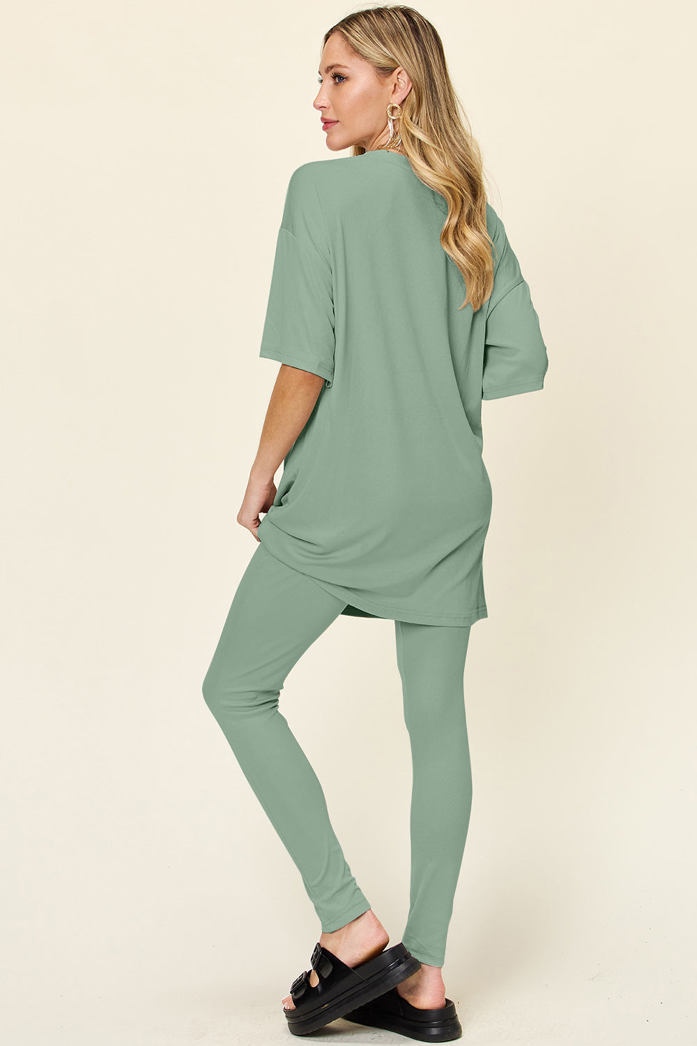 SET Double Take Full Size Round Neck Dropped Shoulder Top and Leggings Set