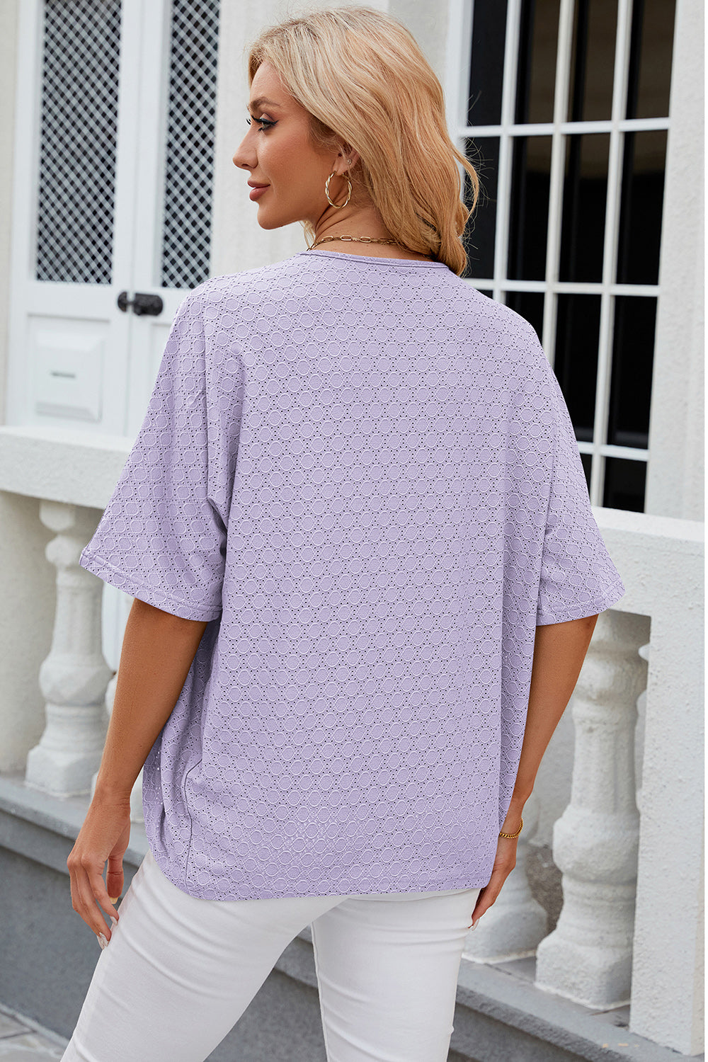Outerwear Eyelet Open Front Half Sleeve Cardigan
