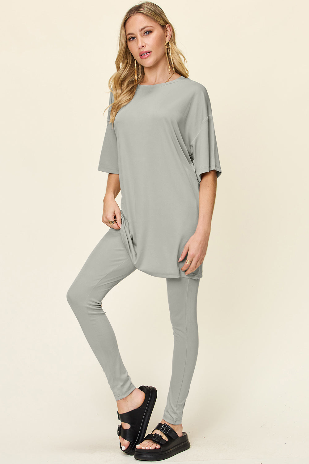 SET Double Take Full Size Round Neck Dropped Shoulder Top and Leggings Set
