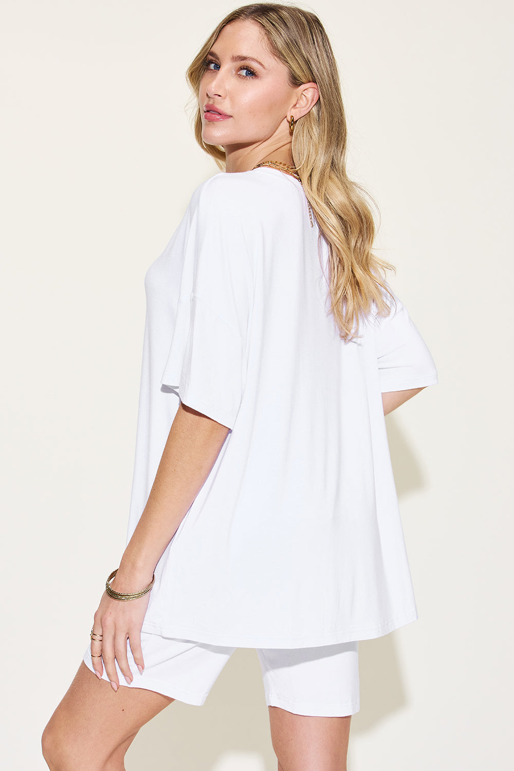 SET Basic Bae Full Size V-Neck Drop Shoulder Top and Shorts Set