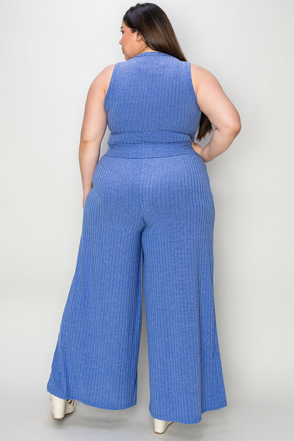 SET Basic Bae Full Size Ribbed Top and Wide Leg Pants Set