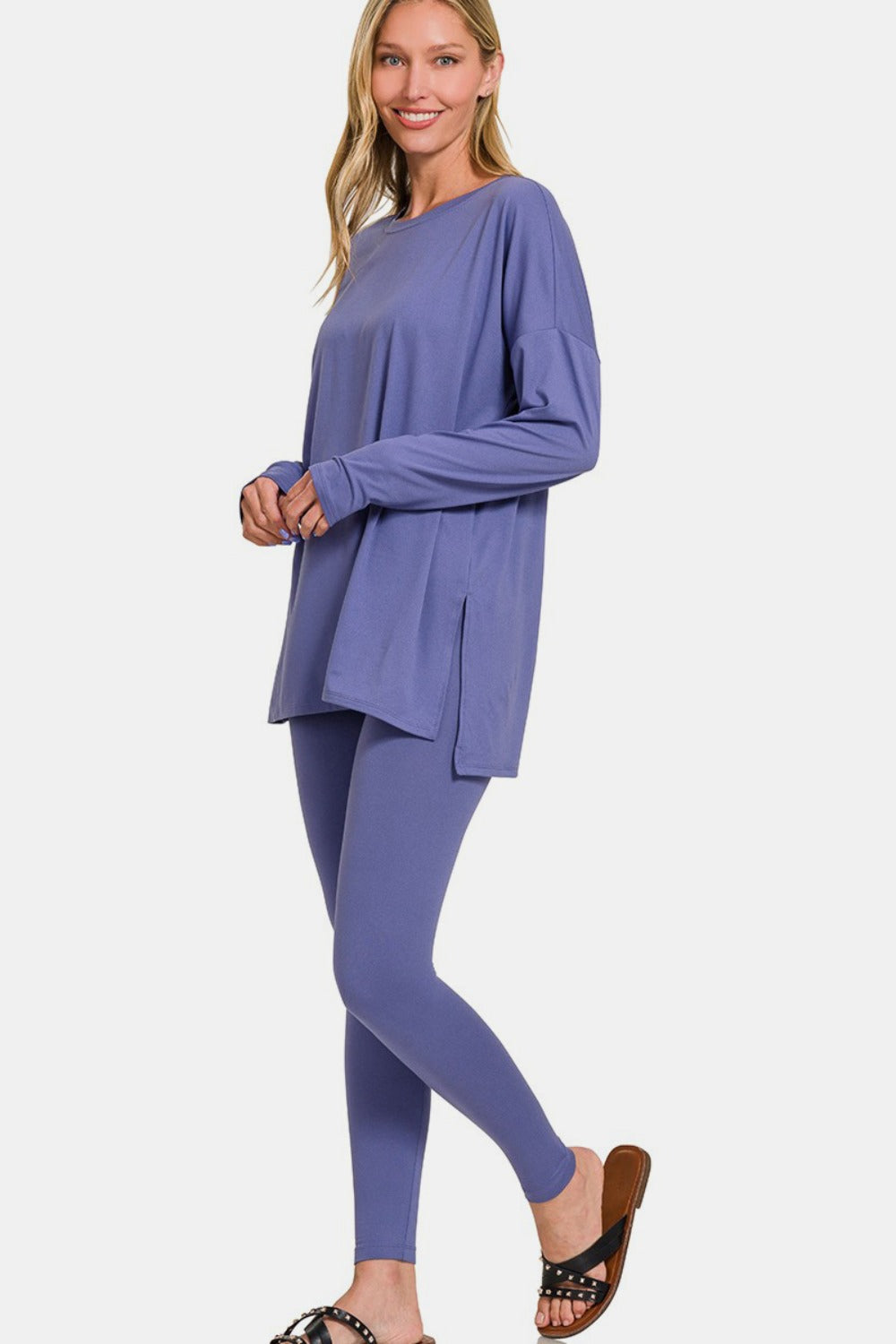 Set Zenana Full Size Brushed Microfiber Top and Leggings Lounge Set