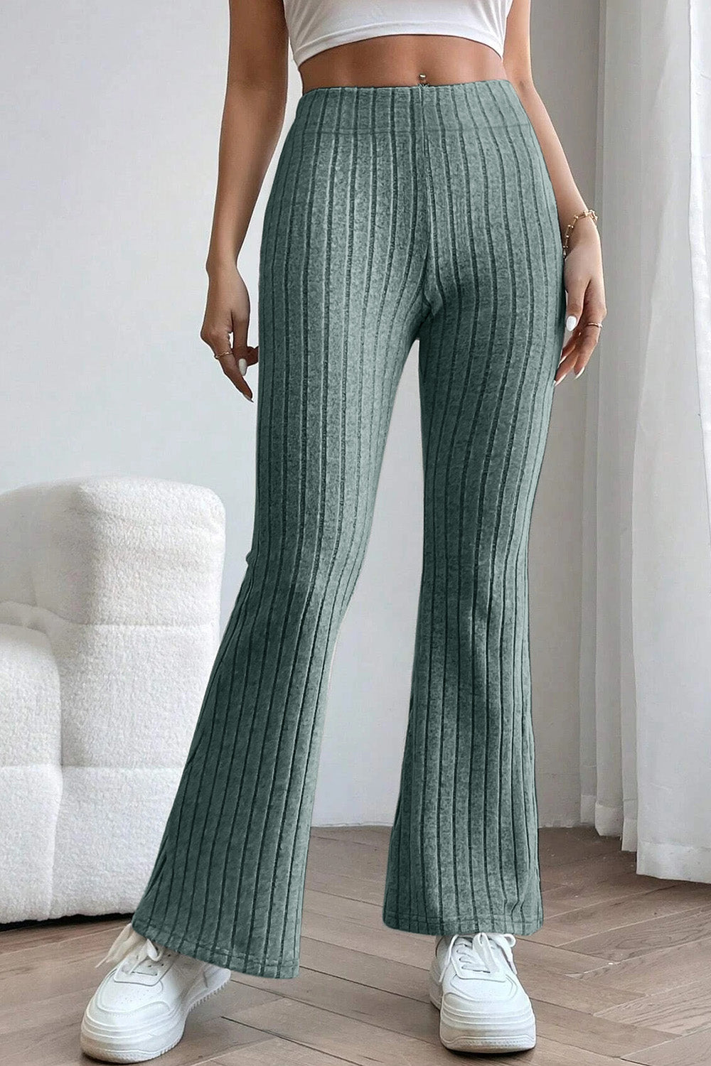 BOTTOM Basic Bae Full Size Ribbed High Waist Flare Pants