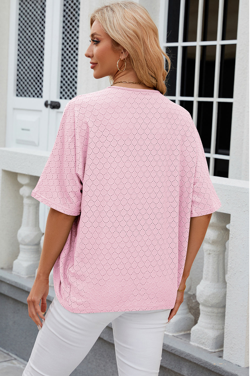 Outerwear Eyelet Open Front Half Sleeve Cardigan