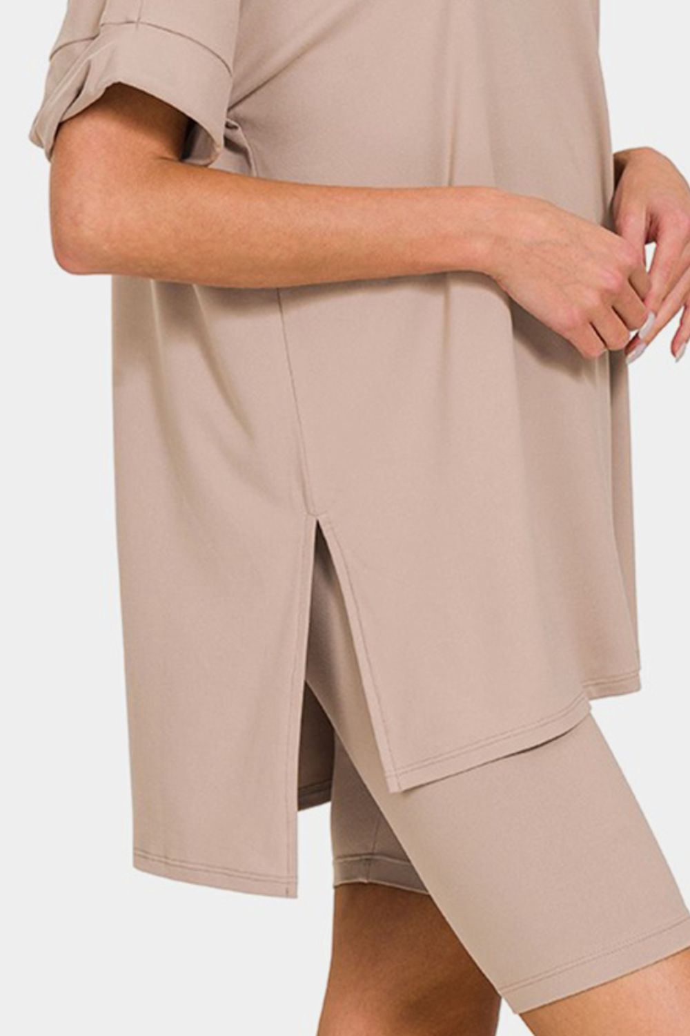 Set Zenana Full Size V-Neck Short Sleeve Slit Top and Shorts Set