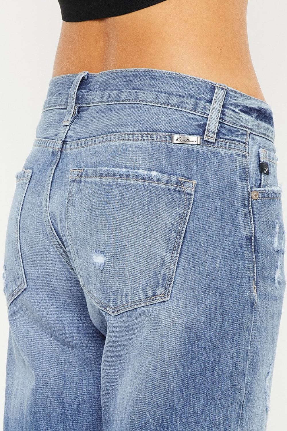 BOTTOM Kancan Mid Rise Distressed Straight Jeans