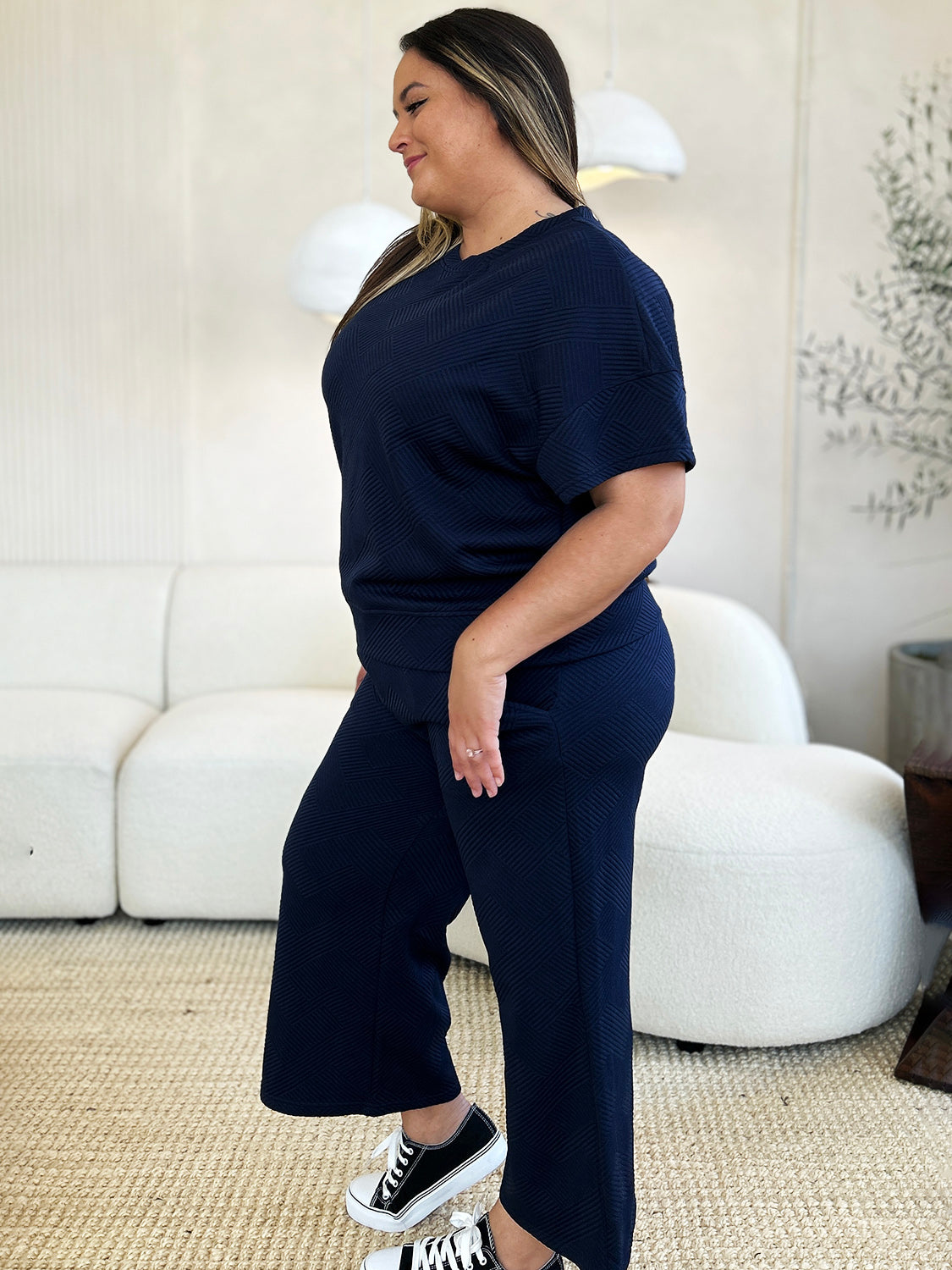 SET Double Take Full Size Texture Short Sleeve Top and Pants Set