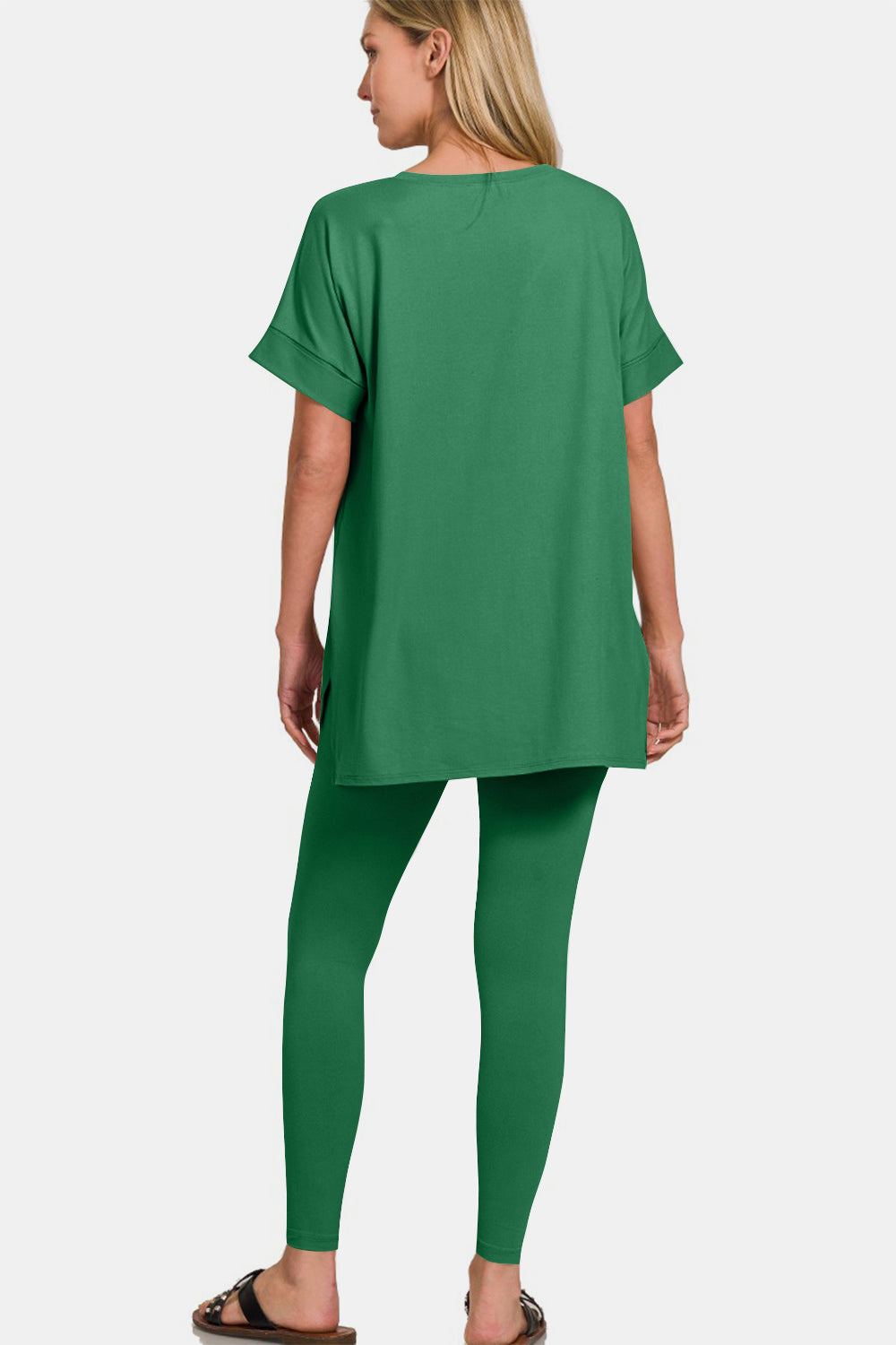 Set Zenana Full Size V-Neck Rolled Short Sleeve