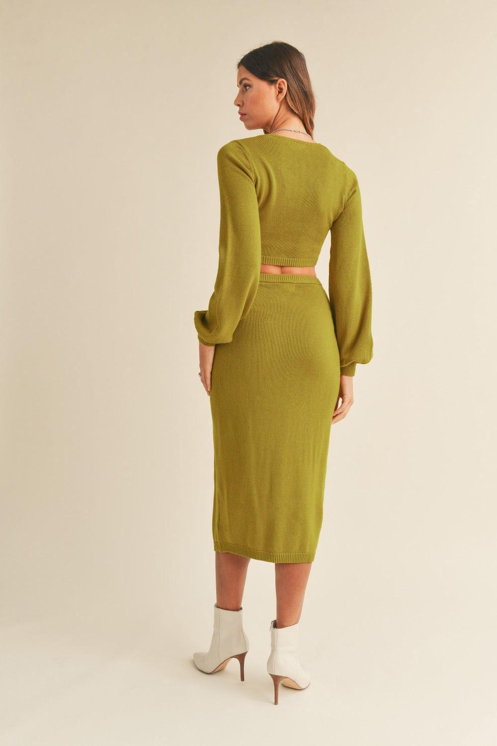 Set MABLE Front Twisted Knit Top and Midi Skirt Set