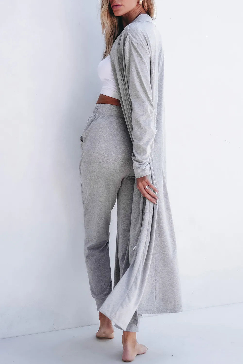 Set Open Front Long Sleeve Cardigan and Pants Lounge Set