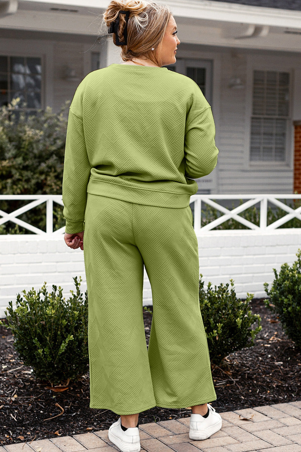 SET Double Take Full Size Textured Long Sleeve Top and Drawstring Pants Set