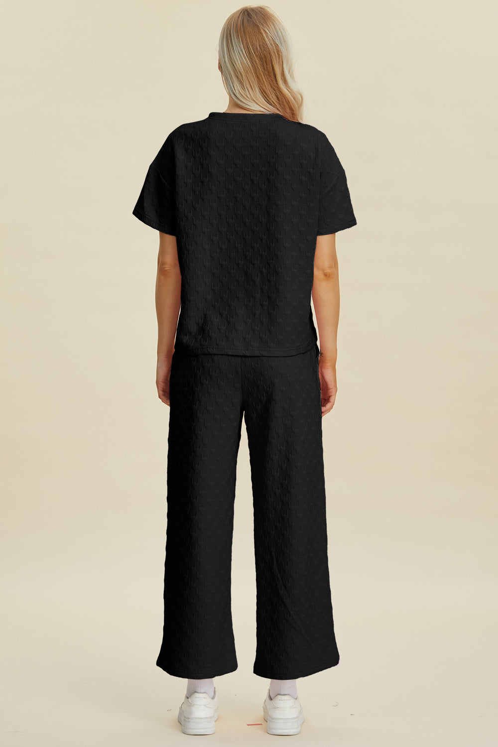 SET Double Take Full Size Texture Round Neck Short Sleeve Top and Pants Set