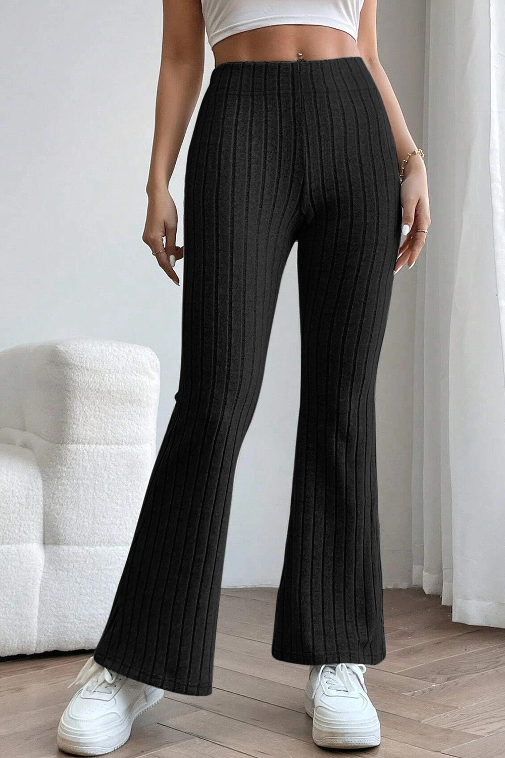 BOTTOM Basic Bae Full Size Ribbed High Waist Flare Pants