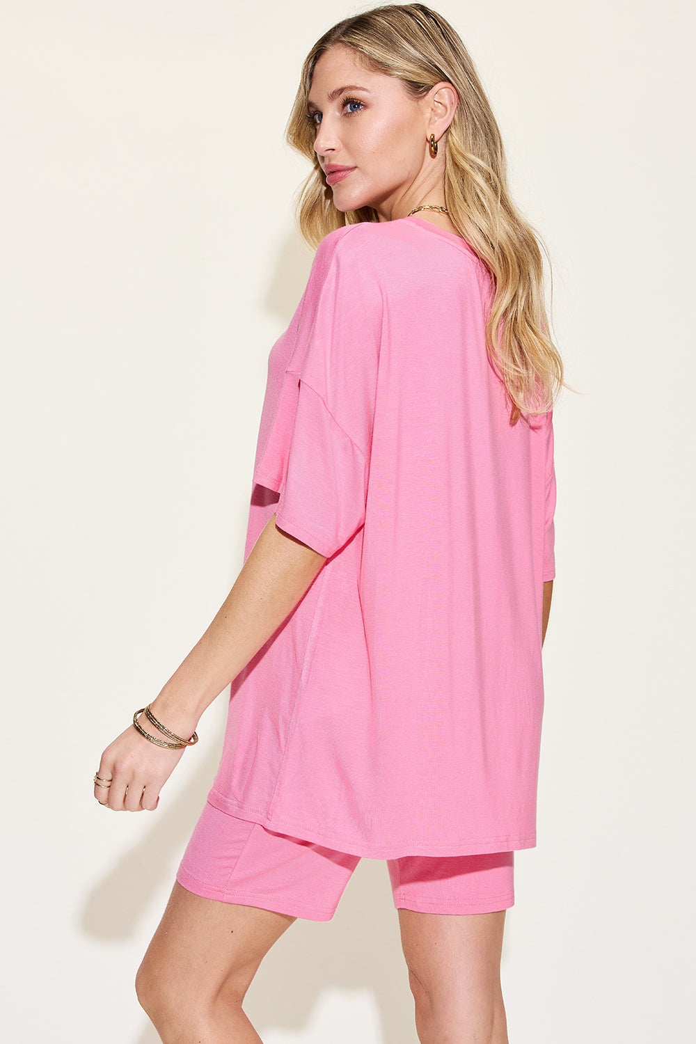 SET Basic Bae Full Size V-Neck Drop Shoulder Top and Shorts Set