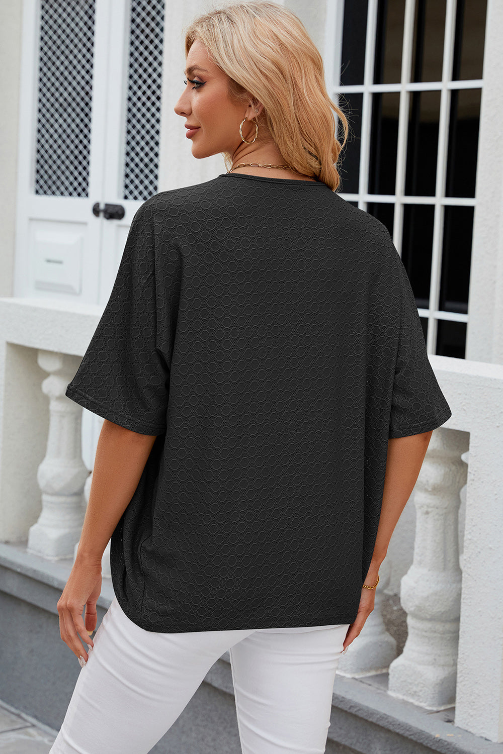 Outerwear Eyelet Open Front Half Sleeve Cardigan