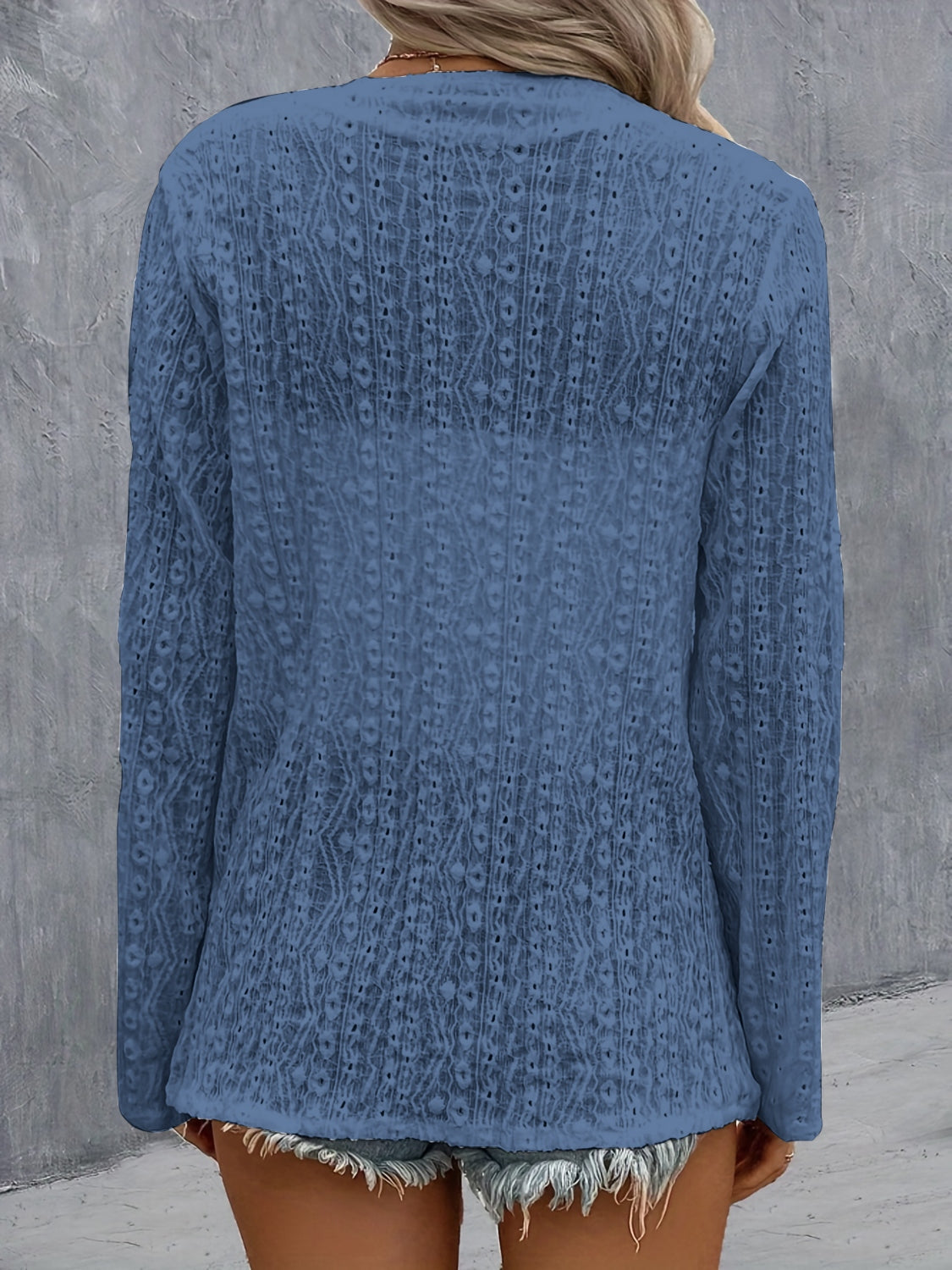Outerwear Eyelet Roll-Tab Sleeve Cardigan