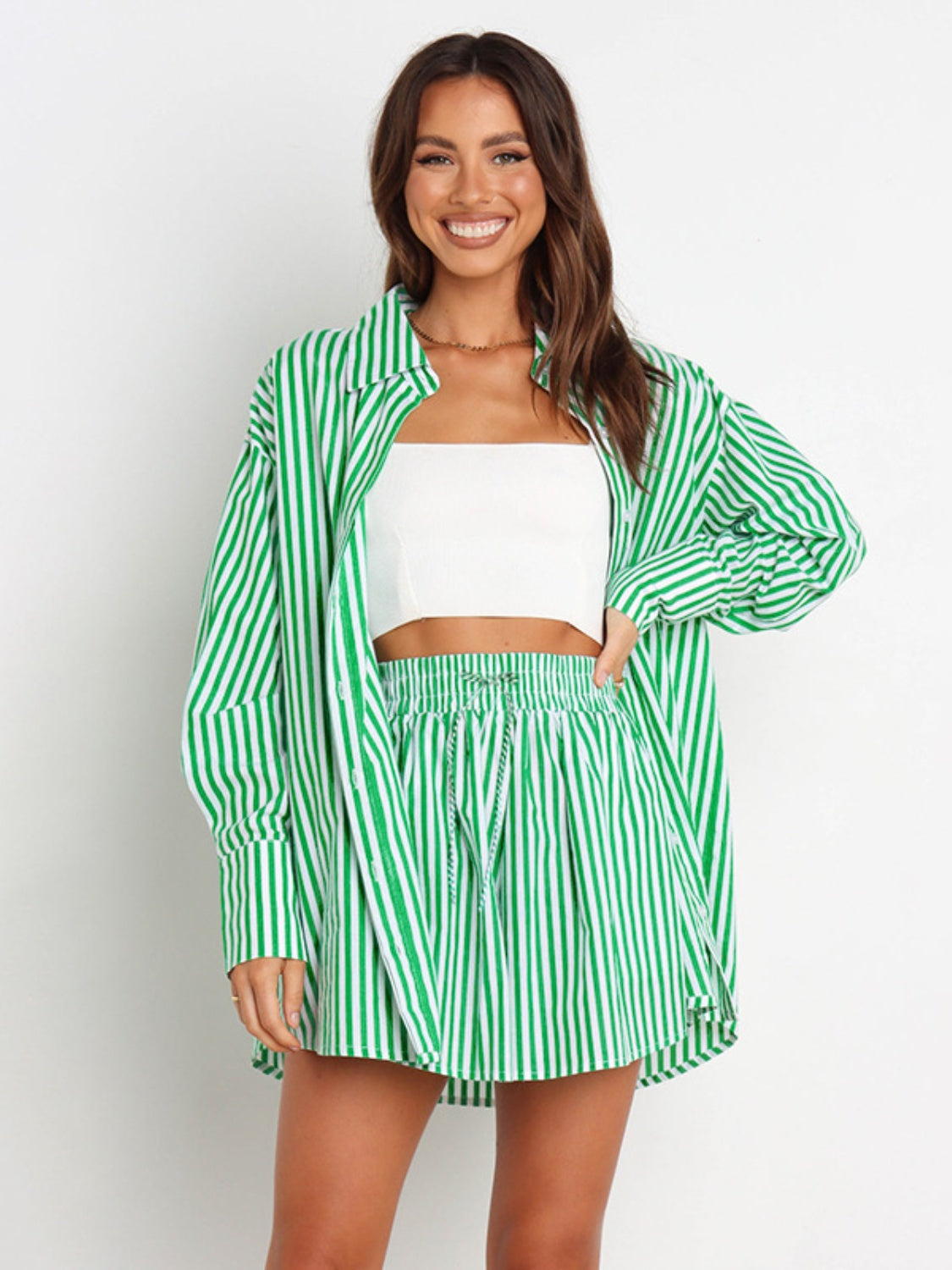 Set Striped Dropped Shoulder Top and Shorts Set