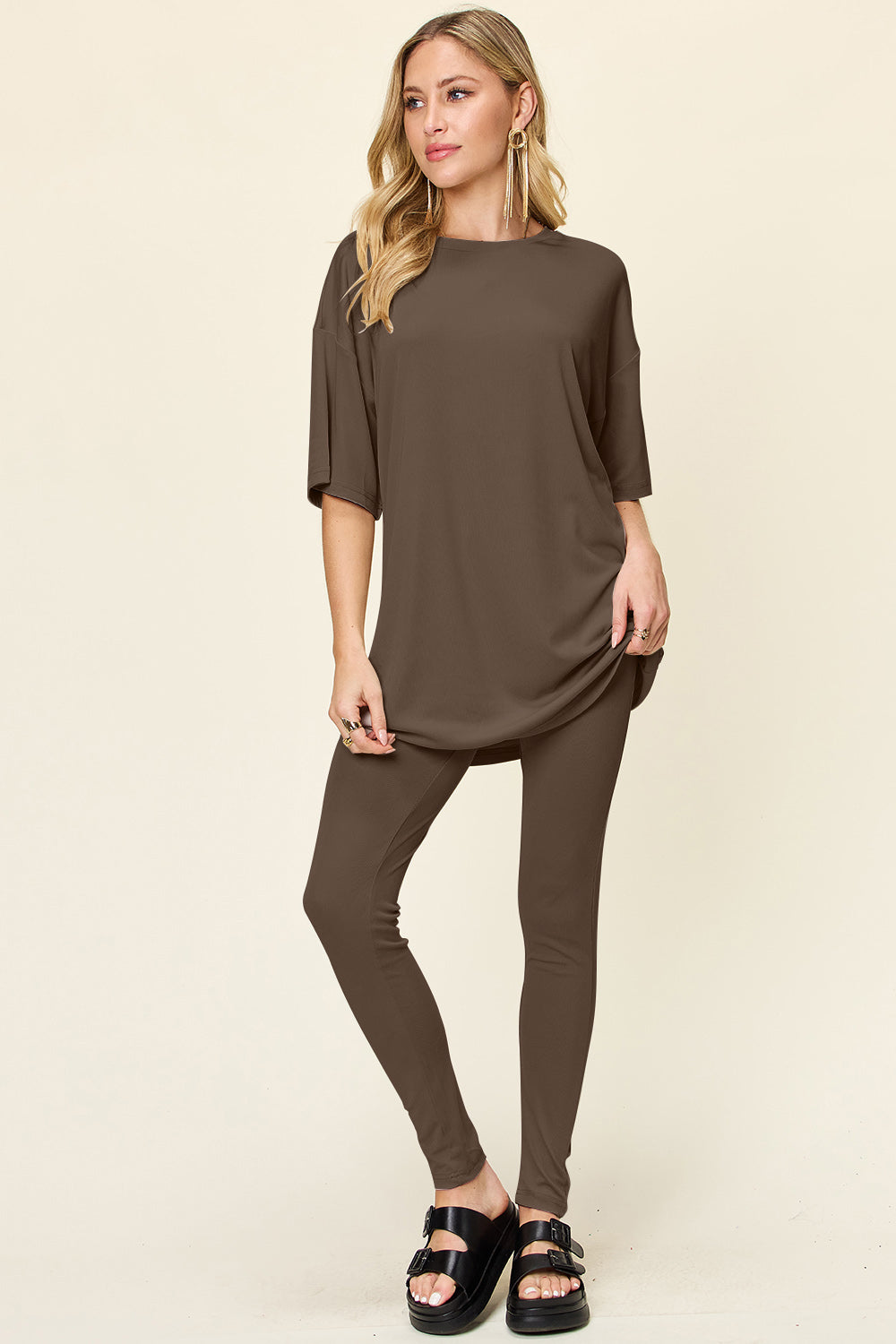 SET Double Take Full Size Round Neck Dropped Shoulder Top and Leggings Set