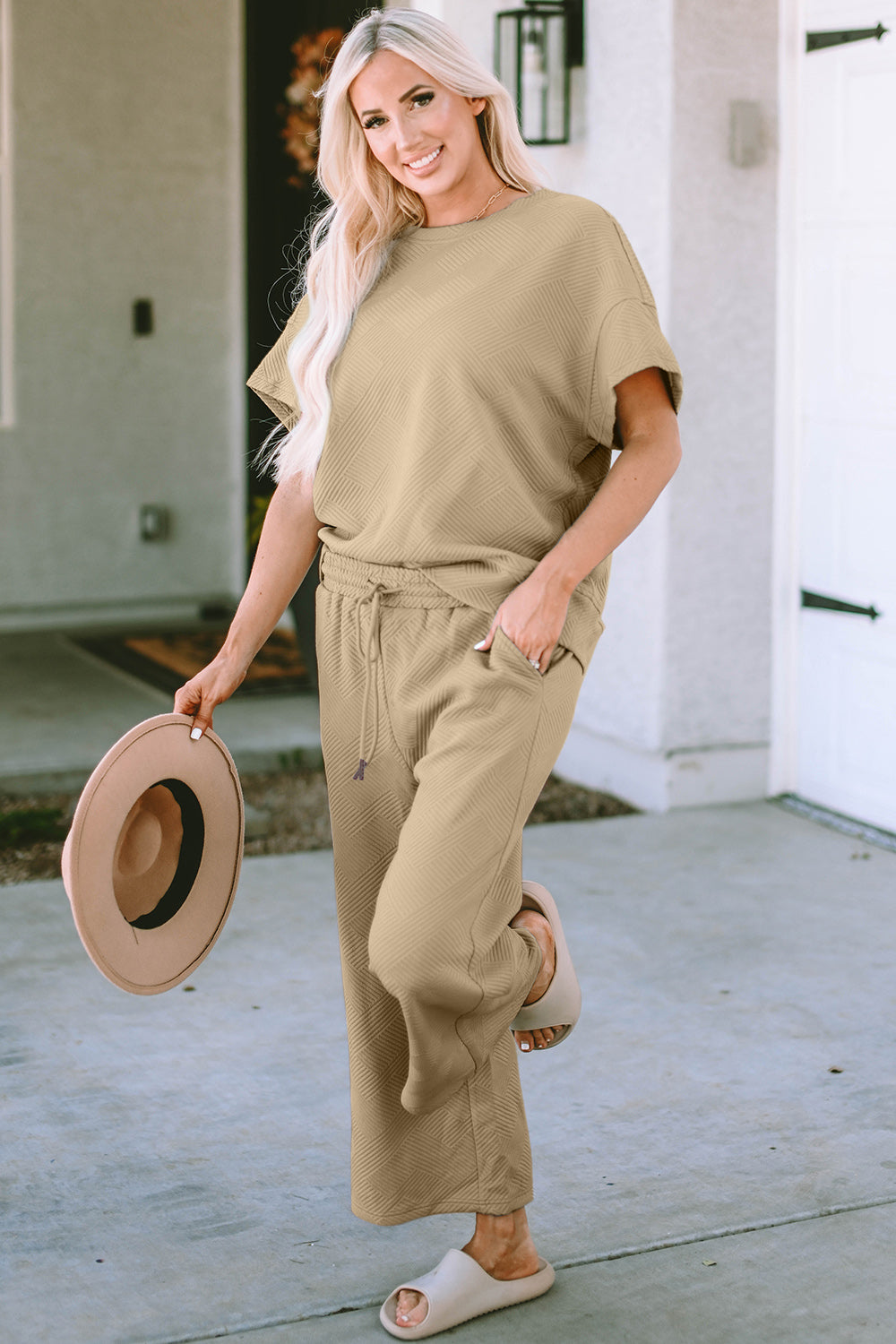 SET Double Take Full Size Texture Short Sleeve Top and Pants Set
