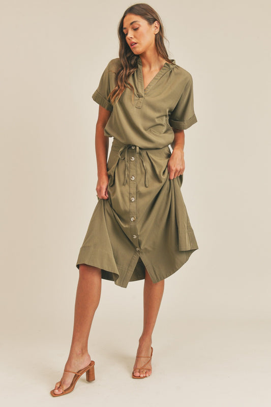 Set MABLE Short Sleeve Top and Button Down Midi Skirt Set