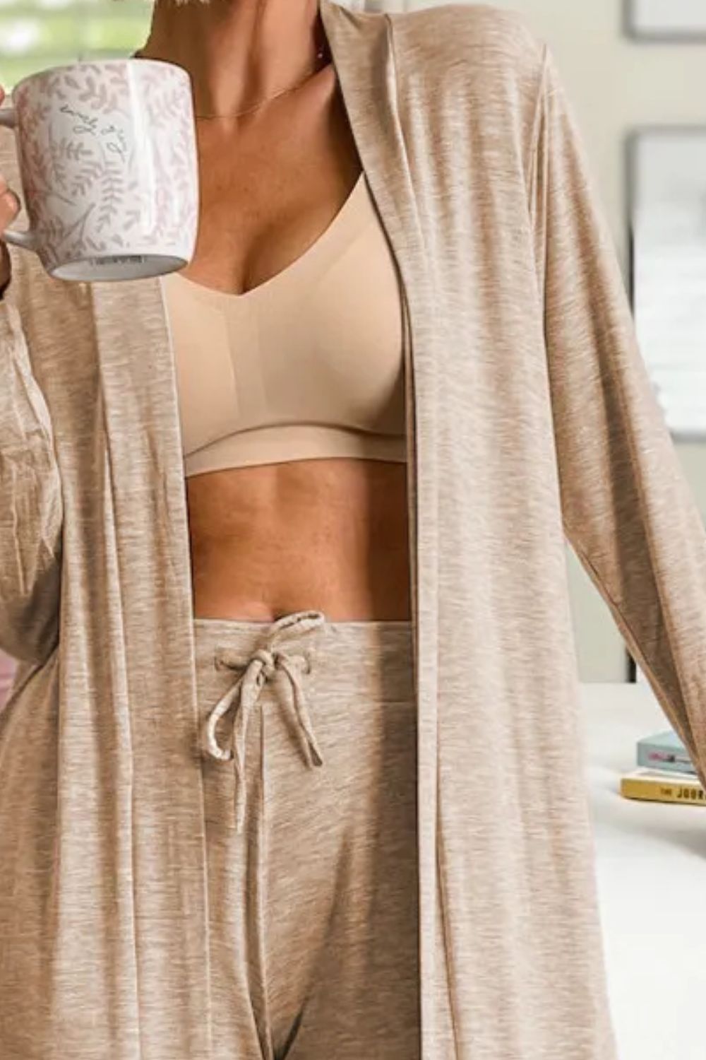 Set Open Front Long Sleeve Cardigan and Pants Lounge Set